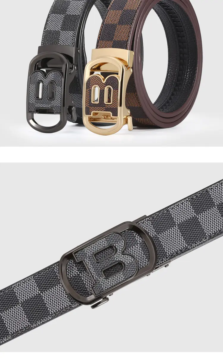 New Letter Men's Black Leather Belt with Gold Buckle β feature 9