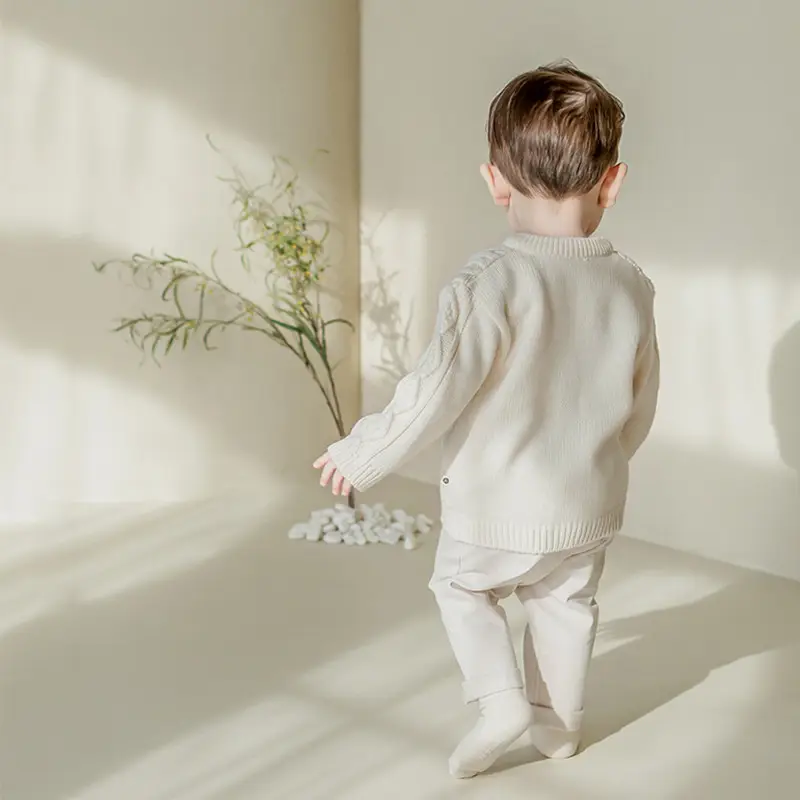 2026 Spring Baby Cable Knit Cardigan Coat Beige