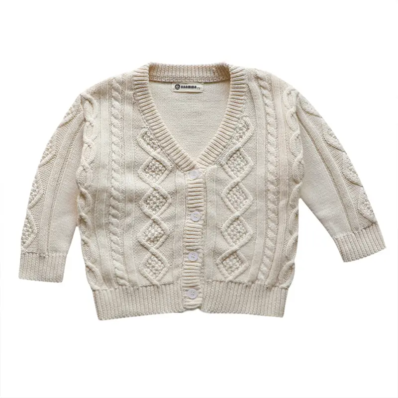2026 Spring Baby Cable Knit Cardigan Coat Beige