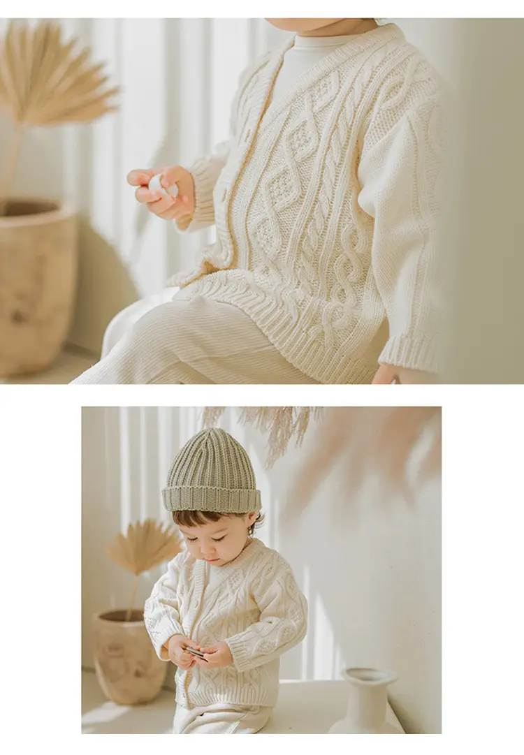 2026 Spring Baby Cable Knit Cardigan Coat Beige — feature 15