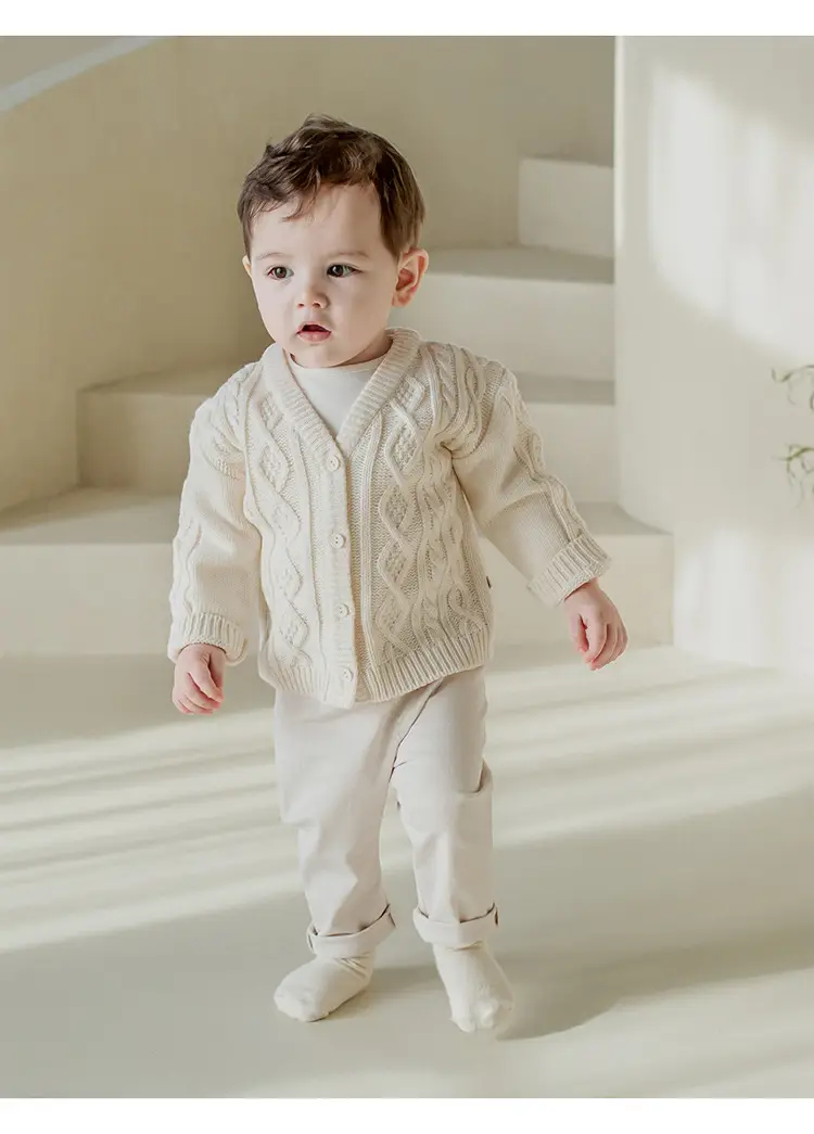 2026 Spring Baby Cable Knit Cardigan Coat Beige — feature 21