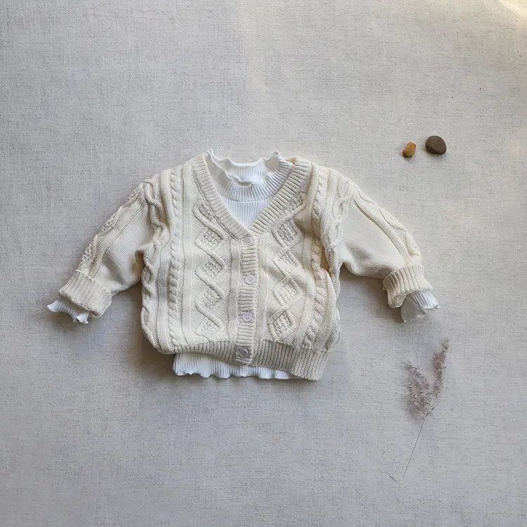 2026 Spring Baby Cable Knit Cardigan Coat Beige — feature 33