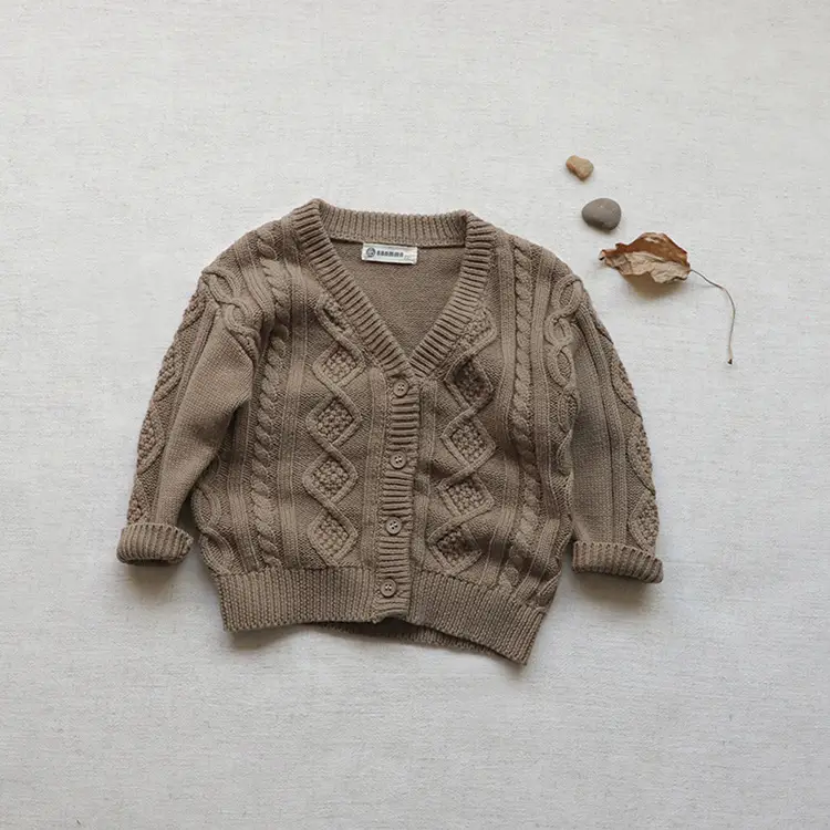 2026 Spring Baby Cable Knit Cardigan Coat Beige