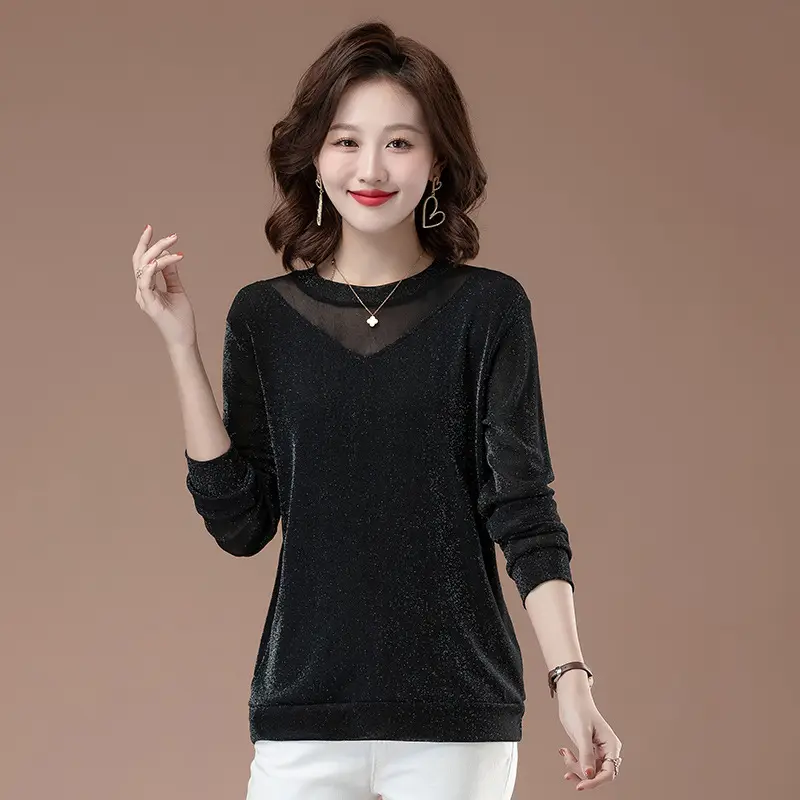 Black Long Sleeve Mesh Turtleneck for Women Large - Image 2
