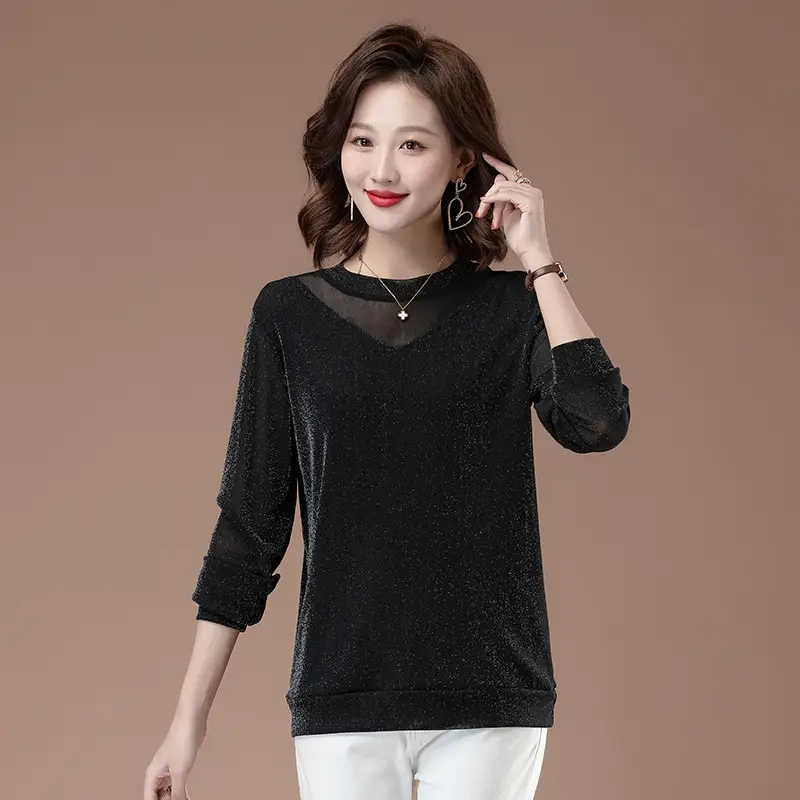 Black Long Sleeve Mesh Turtleneck for Women Large - Image 3