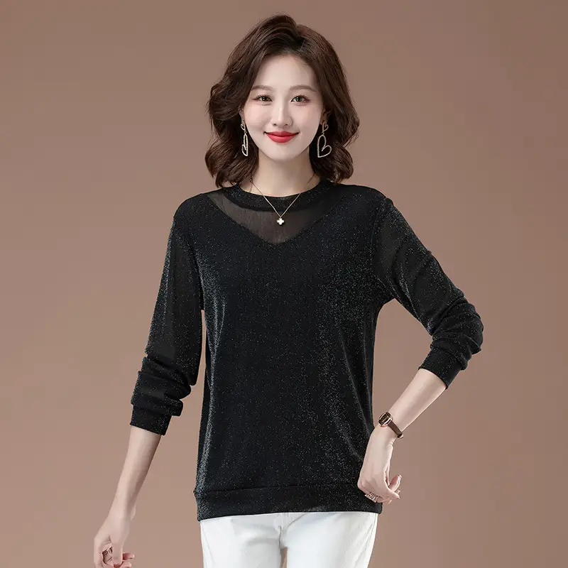 Black Long Sleeve Mesh Turtleneck for Women Large - Image 4