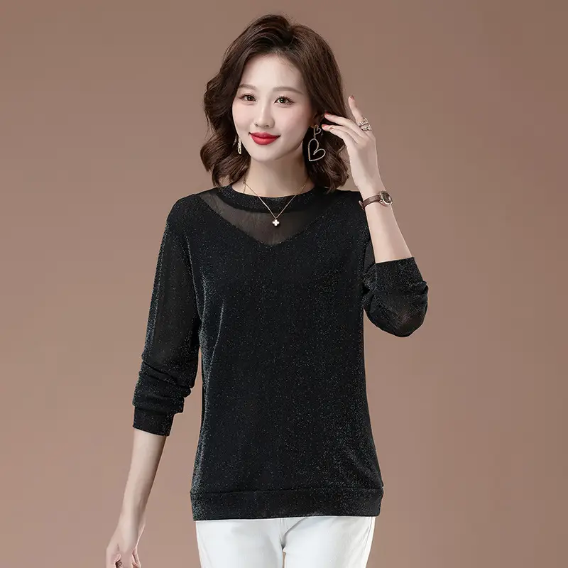 Black Long Sleeve Mesh Turtleneck for Women Large - Image 5