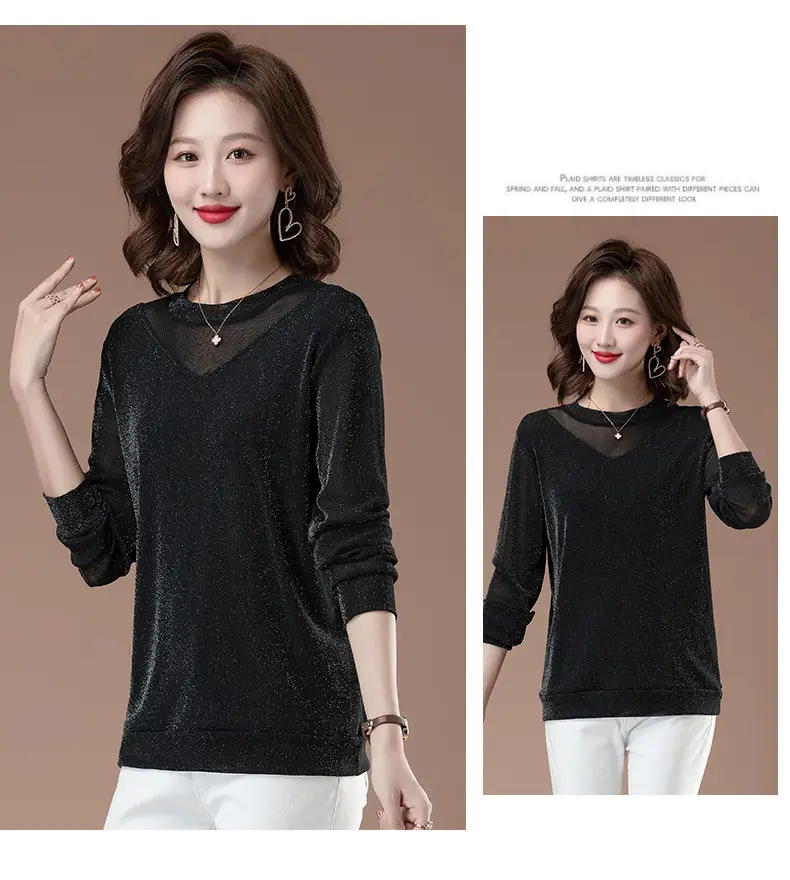 Black Long Sleeve Mesh Turtleneck for Women Large — feature 10