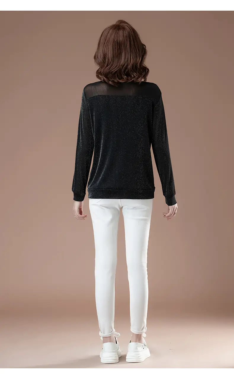 Black Long Sleeve Mesh Turtleneck for Women Large — feature 11