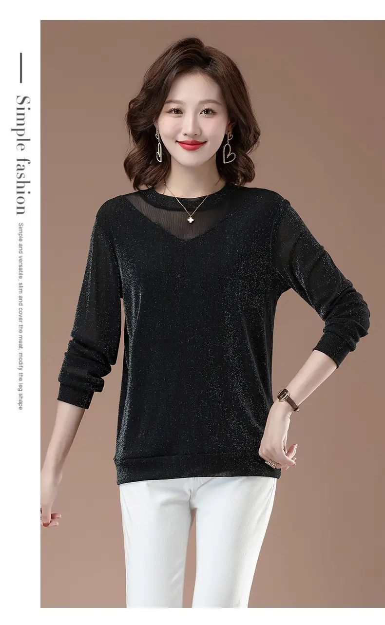 Black Long Sleeve Mesh Turtleneck for Women Large — feature 12