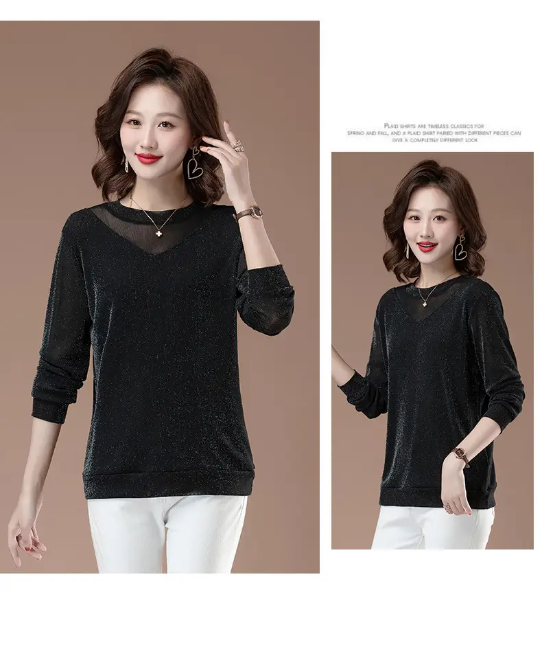 Black Long Sleeve Mesh Turtleneck for Women Large — feature 13