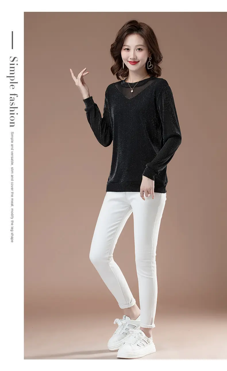 Black Long Sleeve Mesh Turtleneck for Women Large — feature 9