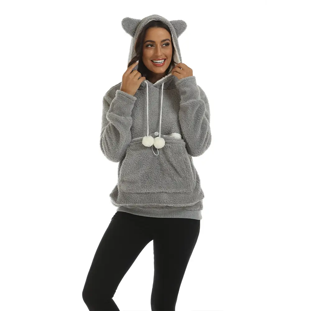 Gray Fleece Hooded Sweatshirt with Large Pocket - Image 6