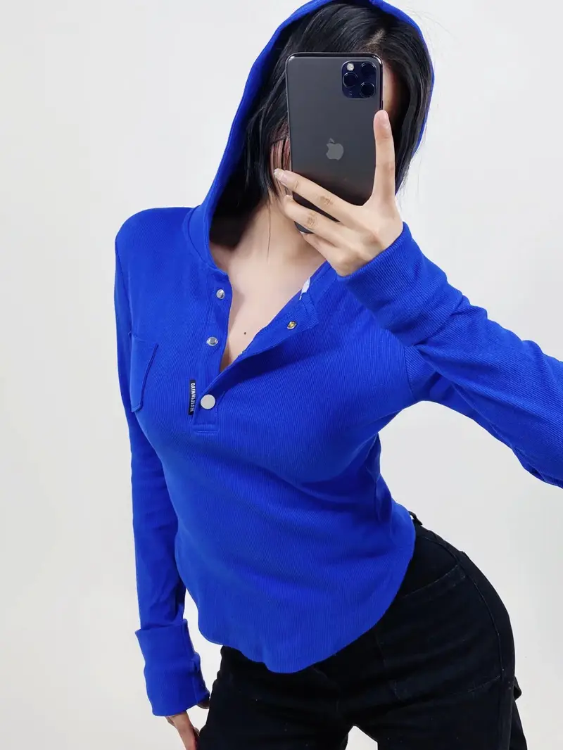 Women's Long Sleeve Hooded T-Shirt Cream Small