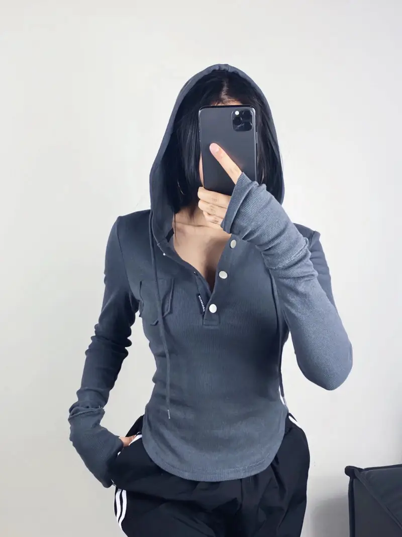 Women's Long Sleeve Hooded T-Shirt Cream Small