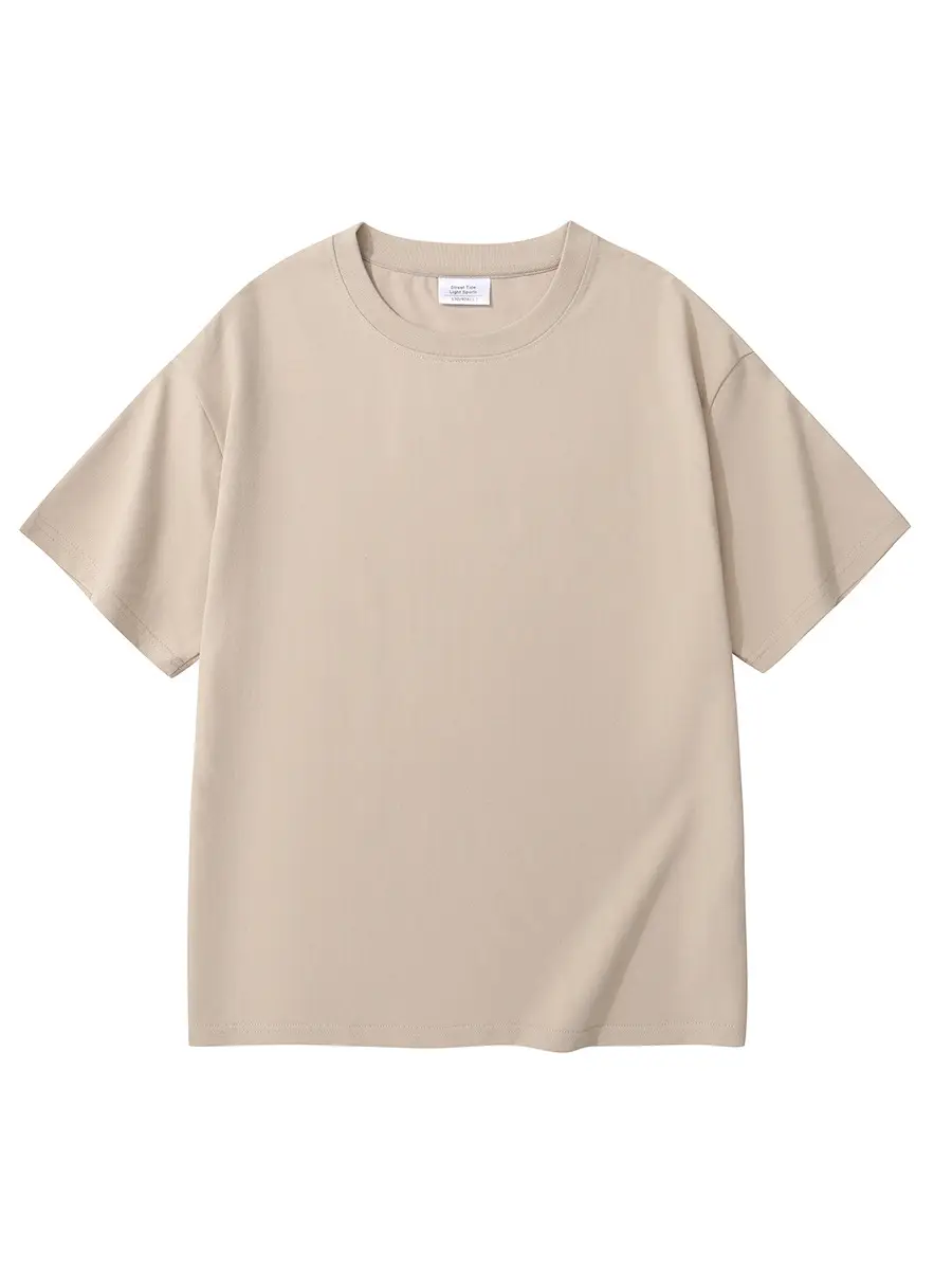 240g Men Women Heavy Cotton Short Sleeve T-Shirt Solid Beige
