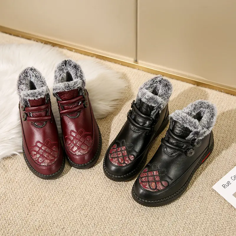 26Th Winter New Collection Old Beijing Cloth Shoes for Women, Cotton Shoes, Warm and Fleece-Lined, Slip-On Mid-Calf Mom Shoes, Fashionable Snow Boots - Image 4