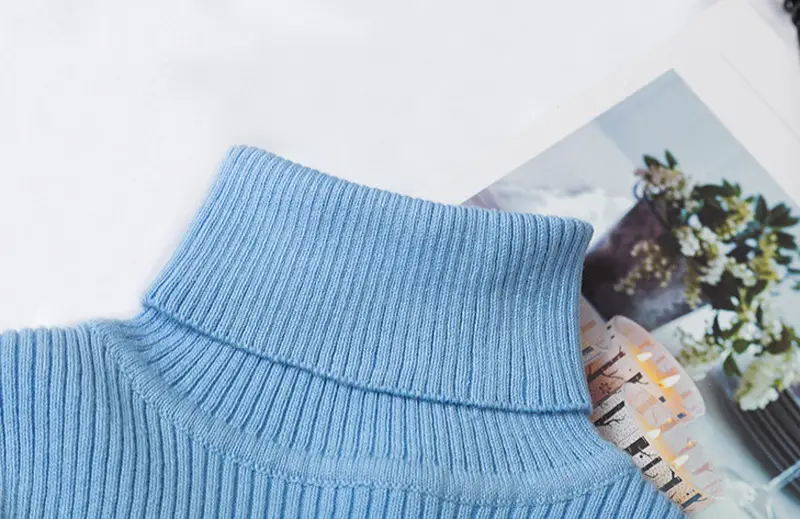 Light Blue High Neck Knitted Pullover for Kids — feature 9