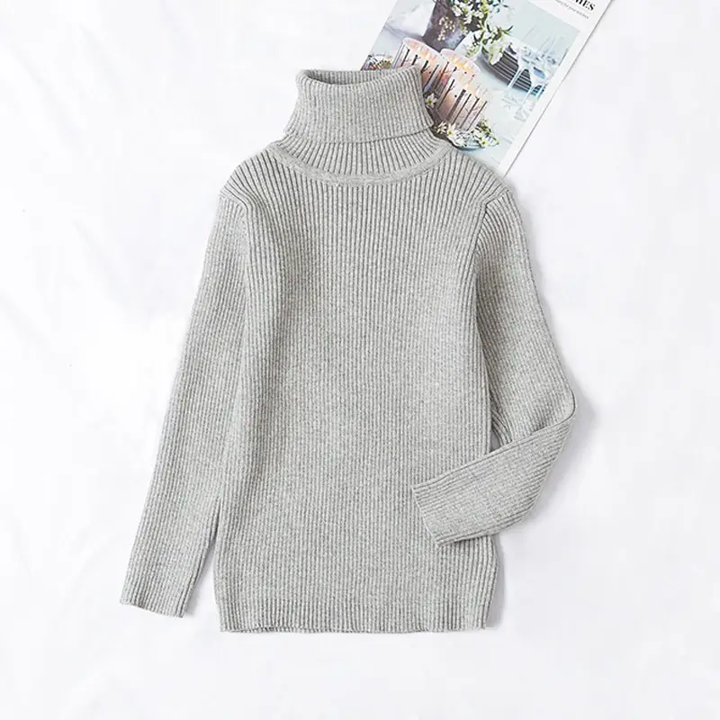 Light Blue High Neck Knitted Pullover for Kids - Image 2