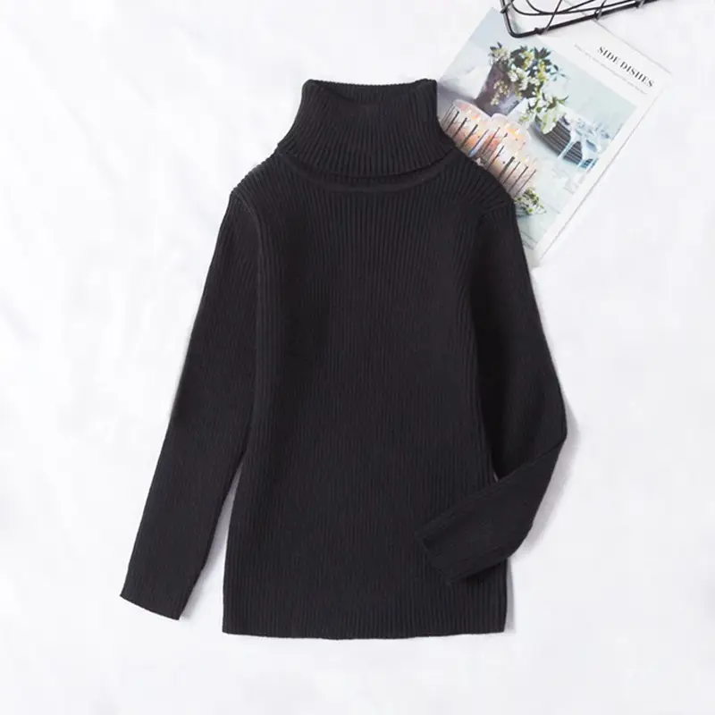Light Blue High Neck Knitted Pullover for Kids - Image 3