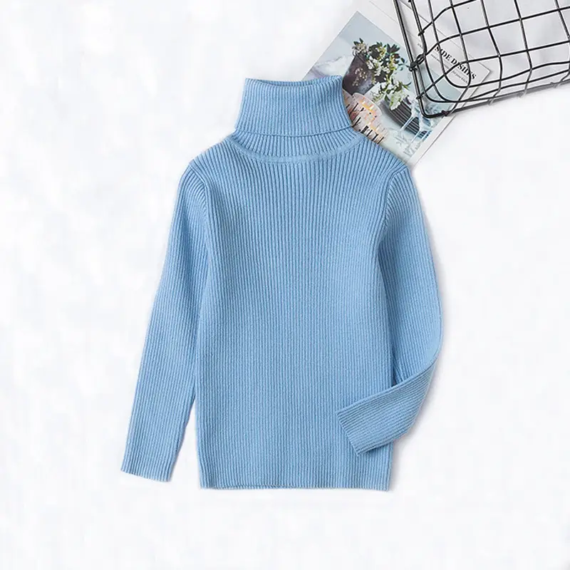 Light Blue High Neck Knitted Pullover for Kids - Image 7