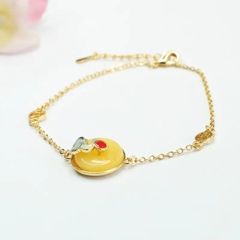 Gold Chicken Oil Peace Pendant Bracelet with Honey Design - Image 3