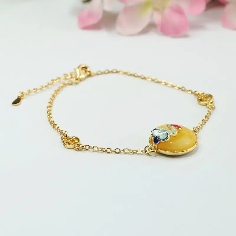 Gold Chicken Oil Peace Pendant Bracelet with Honey Design - Image 4