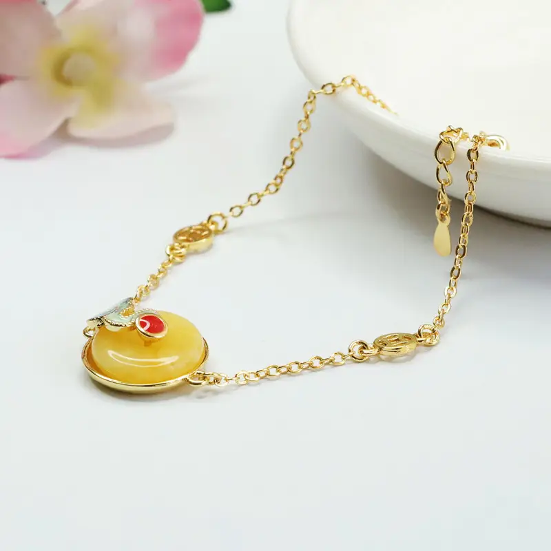 Gold Chicken Oil Peace Pendant Bracelet with Honey Design - Image 5
