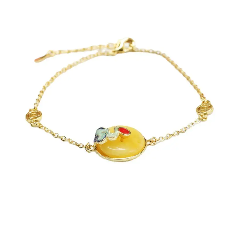 Gold Chicken Oil Peace Pendant Bracelet with Honey Design - Image 6