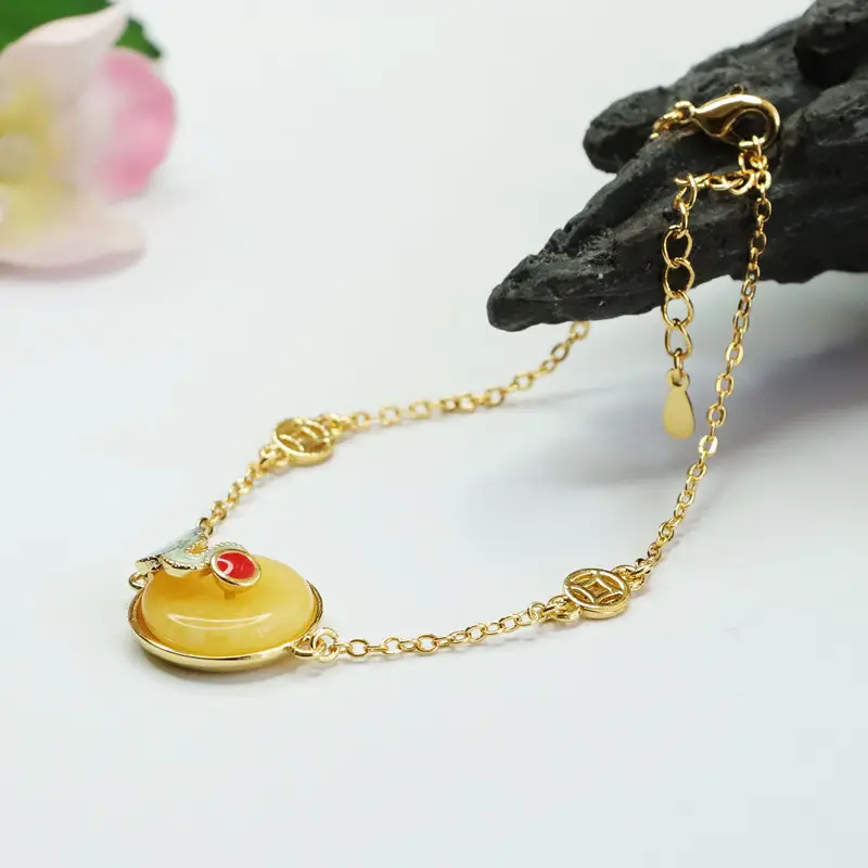 Gold Chicken Oil Peace Pendant Bracelet with Honey Design — feature 10