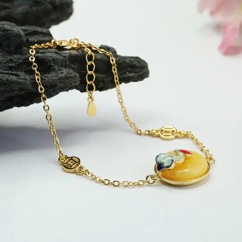 Gold Chicken Oil Peace Pendant Bracelet with Honey Design — feature 11