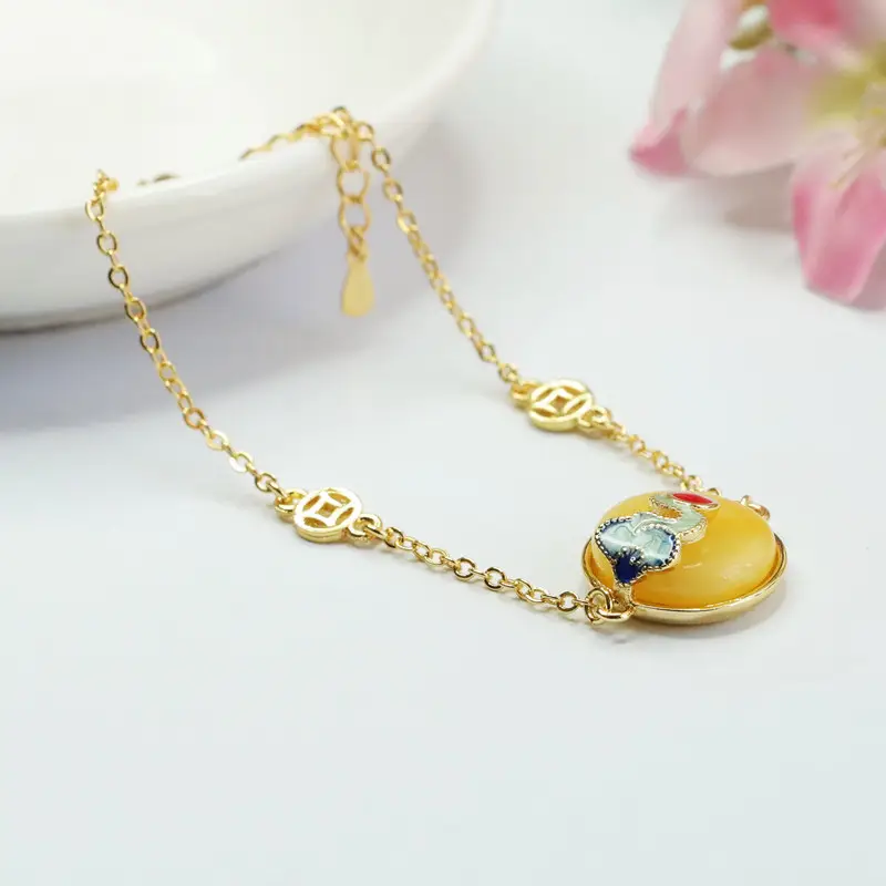 Gold Chicken Oil Peace Pendant Bracelet with Honey Design — feature 9