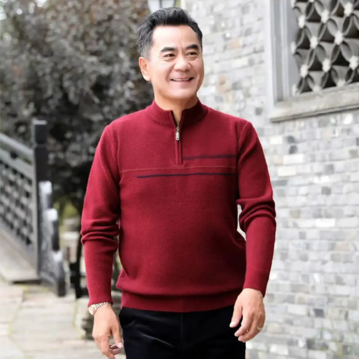New Men Thickened Jacquard Sweater Long Sleeve Middle Age Elderly - Image 10