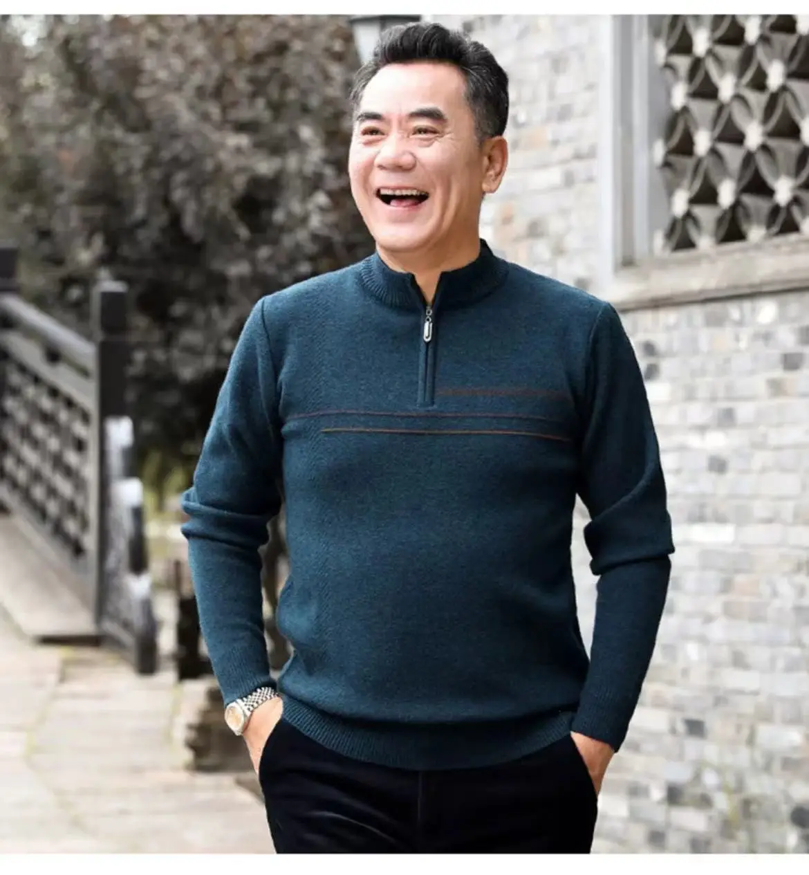 New Men Thickened Jacquard Sweater Long Sleeve Middle Age Elderly - Image 3