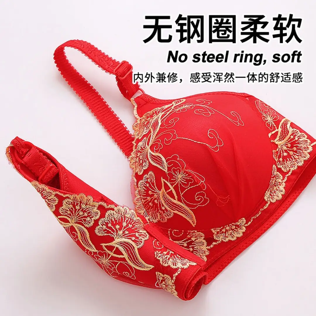 New Front Buckle Embroidered Underwear Cross-border Women's Gather Thin Cotton Cup Bra Middle-aged and Elderly plus size Bra without Steel Rings — feature 28