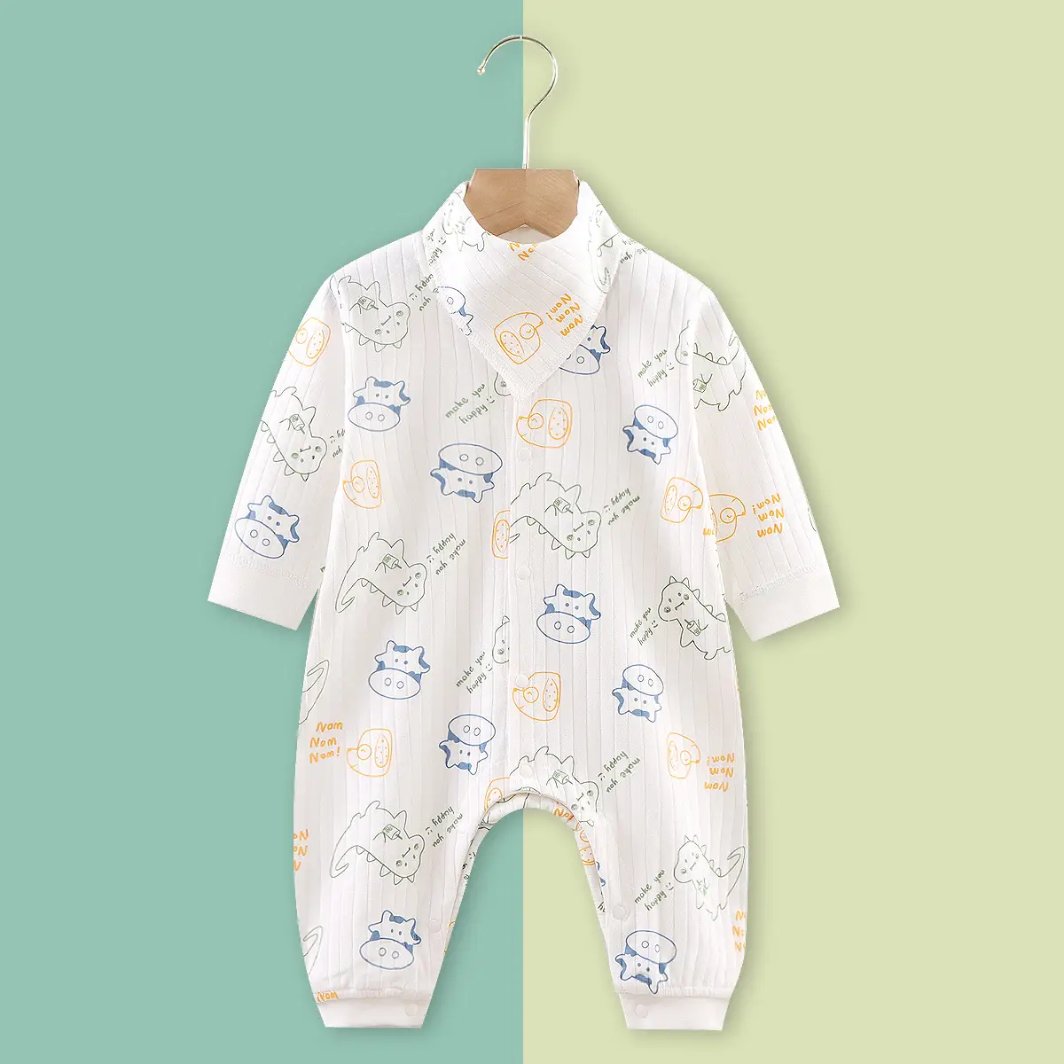 Baby Dinosaur Long Sleeve Romper White Cotton - Image 6