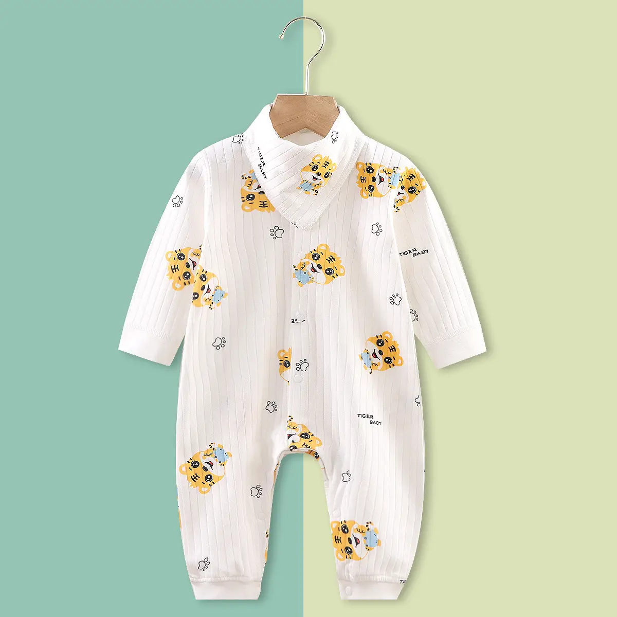 Baby Dinosaur Long Sleeve Romper White Cotton - Image 7
