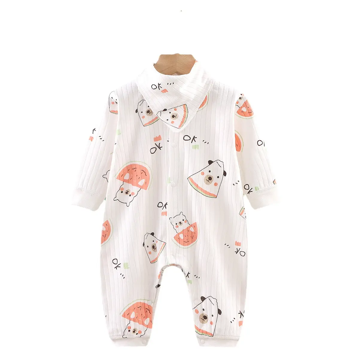Baby Dinosaur Long Sleeve Romper White Cotton - Image 9