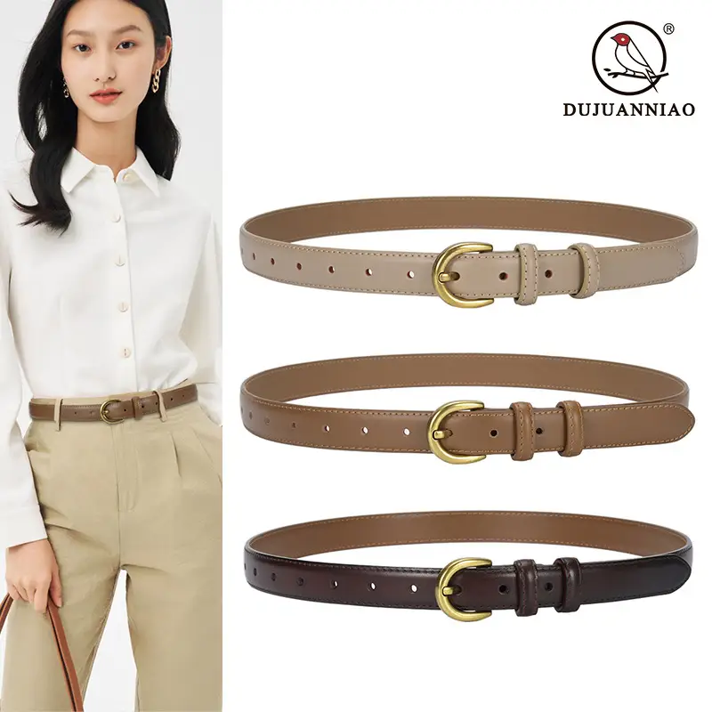 Women's Genuine Leather D-Pin Belt焦糖色