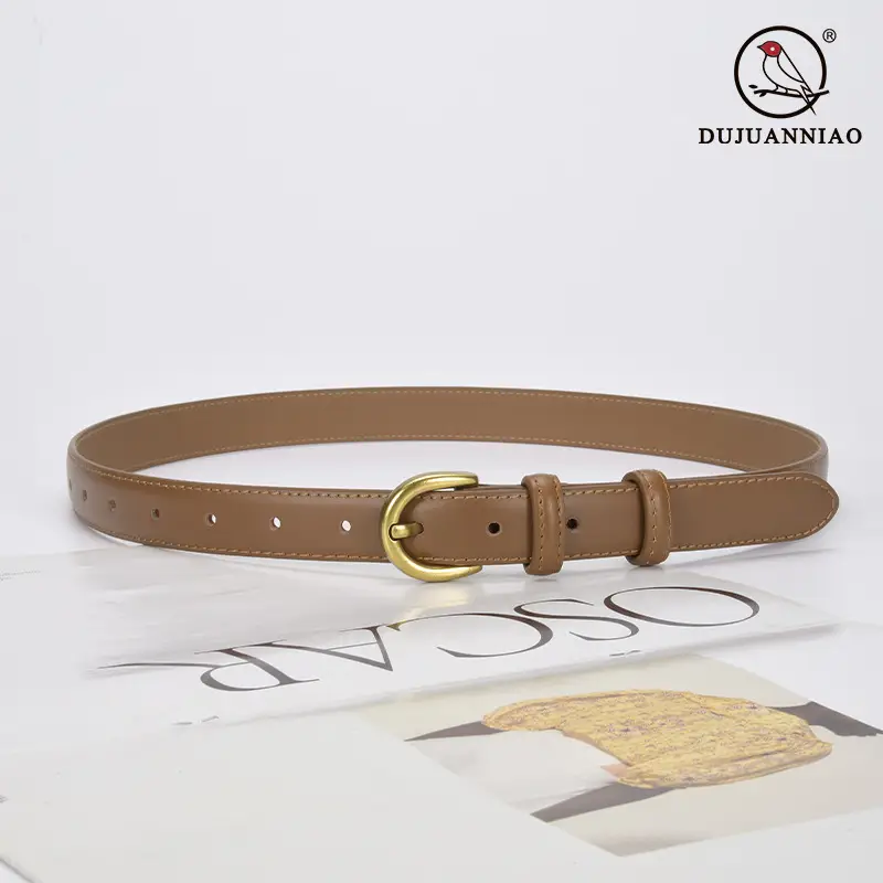 Women's Genuine Leather D-Pin Belt焦糖色
