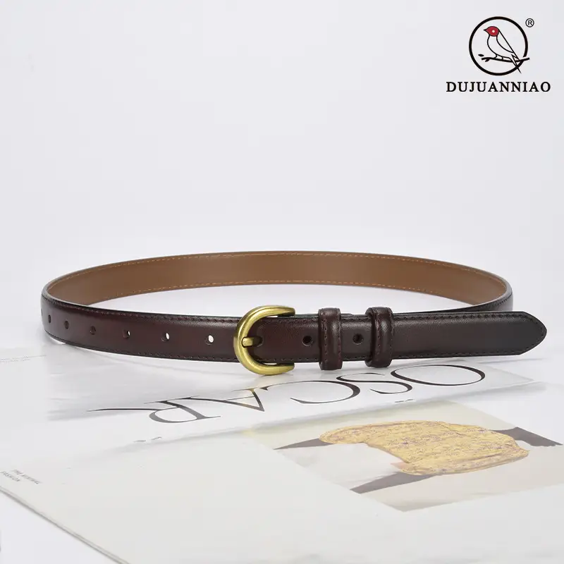 Women's Genuine Leather D-Pin Belt焦糖色