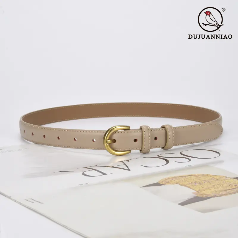 Women's Genuine Leather D-Pin Belt焦糖色