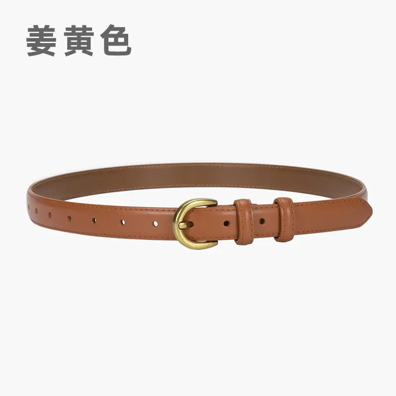 Women's Genuine Leather D-Pin Belt焦糖色