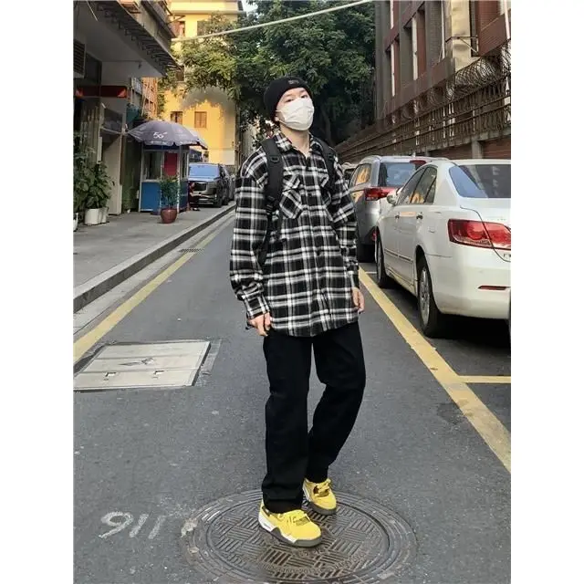2023 Unisex Plaid Casual Pants with Yellow Sneakers - Image 4
