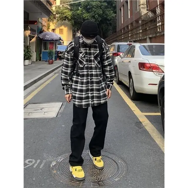 2023 Unisex Plaid Casual Pants with Yellow Sneakers - Image 5