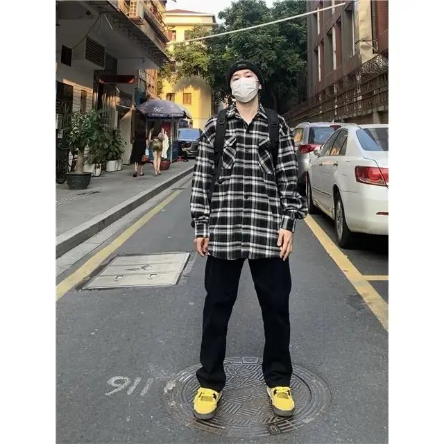 2023 Unisex Plaid Casual Pants with Yellow Sneakers - Image 7