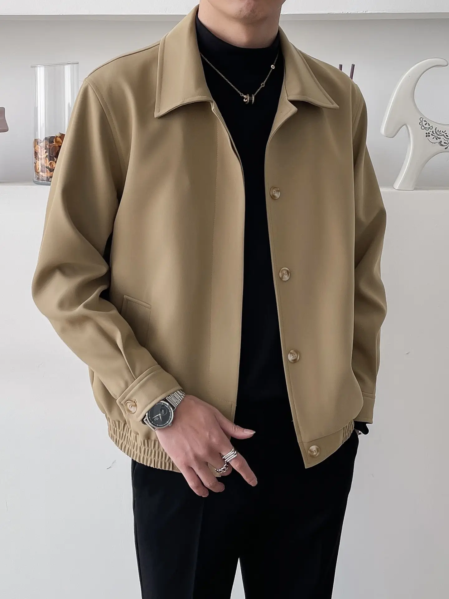 Men's Apricot Lapel Jacket Loose Korean Style