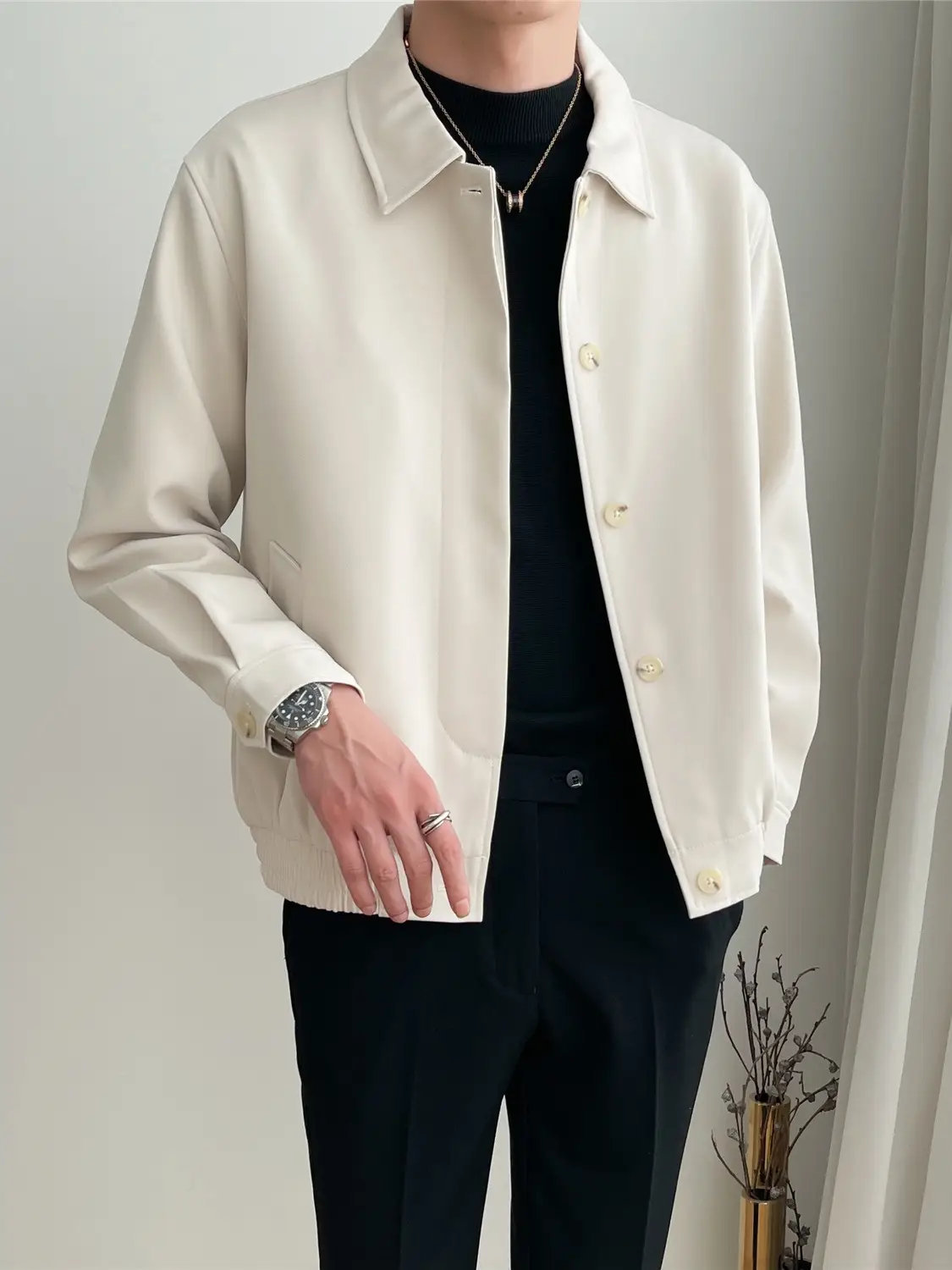 Men's Apricot Lapel Jacket Loose Korean Style