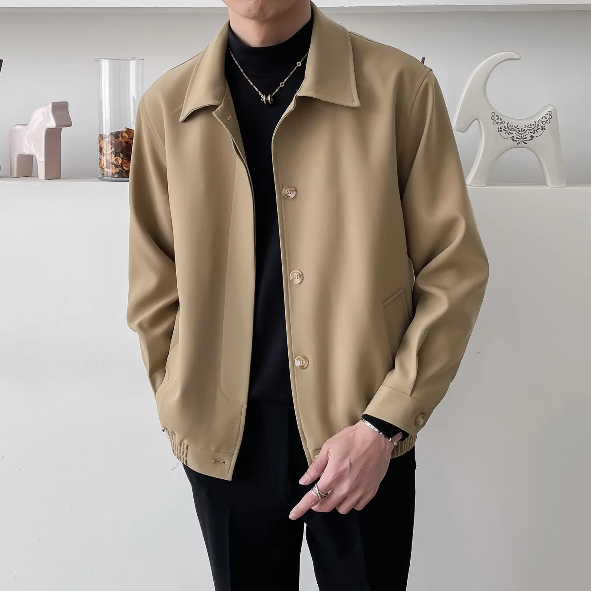 Men's Apricot Lapel Jacket Loose Korean Style