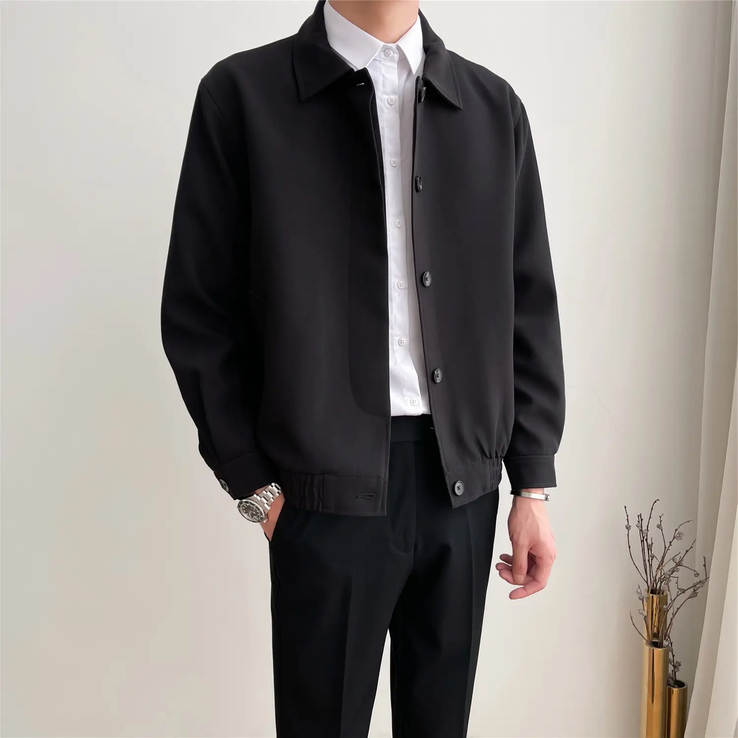 Men's Apricot Lapel Jacket Loose Korean Style